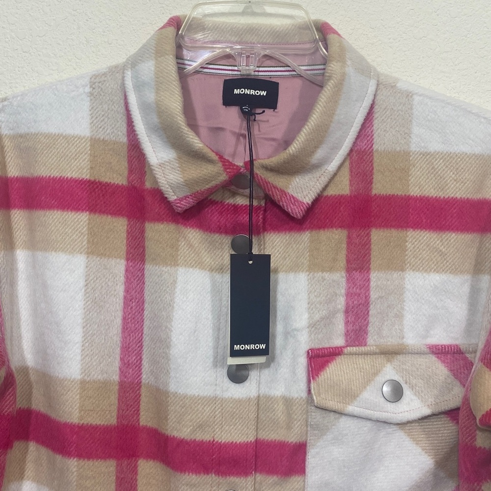 MONROW Snap-Front Plaid Flannel Boxy Jacket Coat Women's Size L